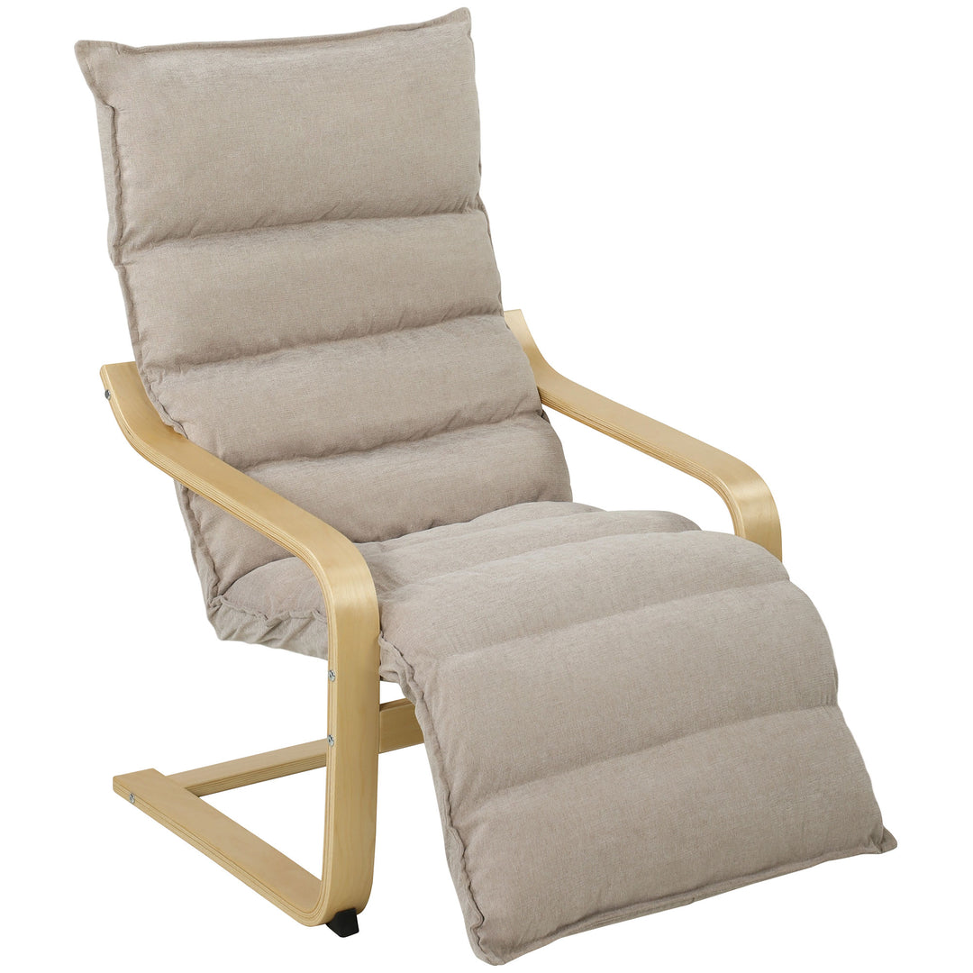 Curved Wooden Accent Chair, Armchair with Adjustable Footrest, Light B