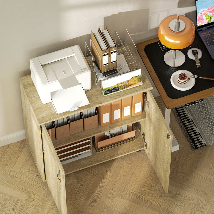 Two-Tier Locking Office Storage Cabinet - Oak