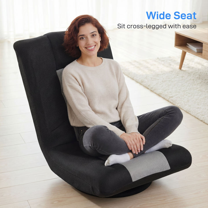 Floor Chair, Folding Floor Sofa with Adjustable Backrest, Wide Seat, Swivel Base