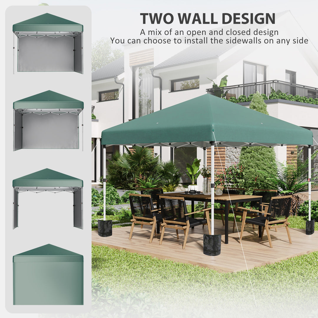 3 x 3 (M) Pop Up Gazebo, UPF 30+ with 2 Sidewalls, Leg Weight Bags and Wheeled Bag, Height Adjustable Party Tent Event Shelter for Garden, Patio, Green