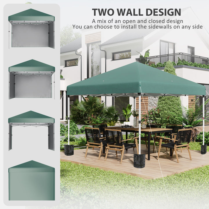 3 x 3 (M) Pop Up Gazebo, UPF 30+ with 2 Sidewalls, Leg Weight Bags and Wheeled Bag, Height Adjustable Party Tent Event Shelter for Garden, Patio, Green
