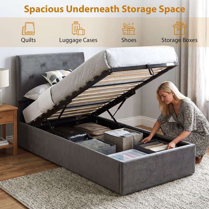 Single Bed Frame Gas End Lift Under Bed Storage Upholstered Platform B