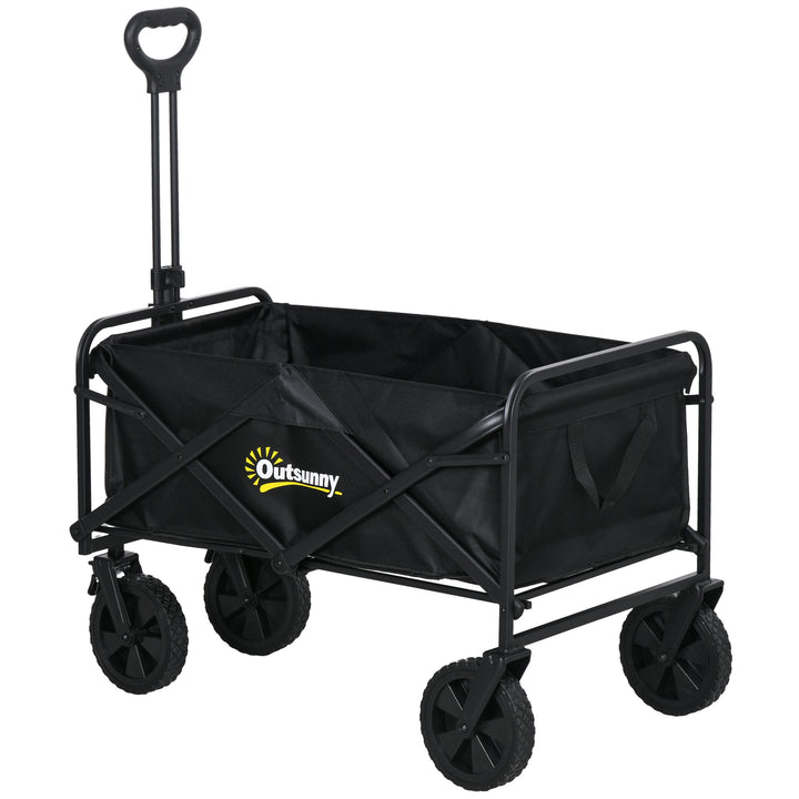 Outsunny Pull Along Folding Wagon Cargo Trolley with Telescopic Handle, Portable Utility Cart, Black | Aosom UK