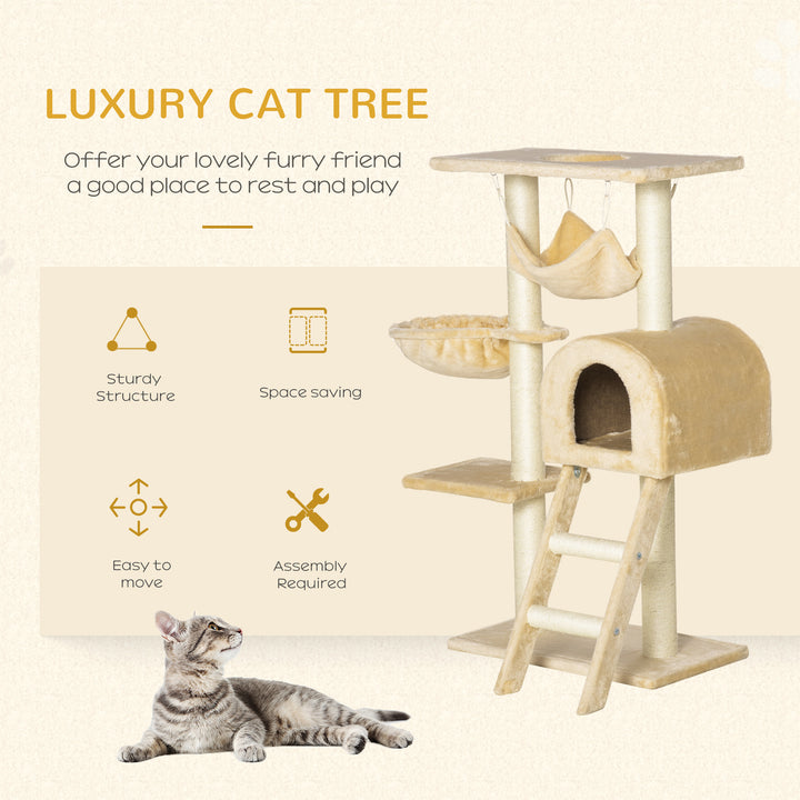 MCL Cat Tree Tower for Indoor Cats Kitten Activity Centre Scratching Post w/ Hammock House Basket Ladder - Beige