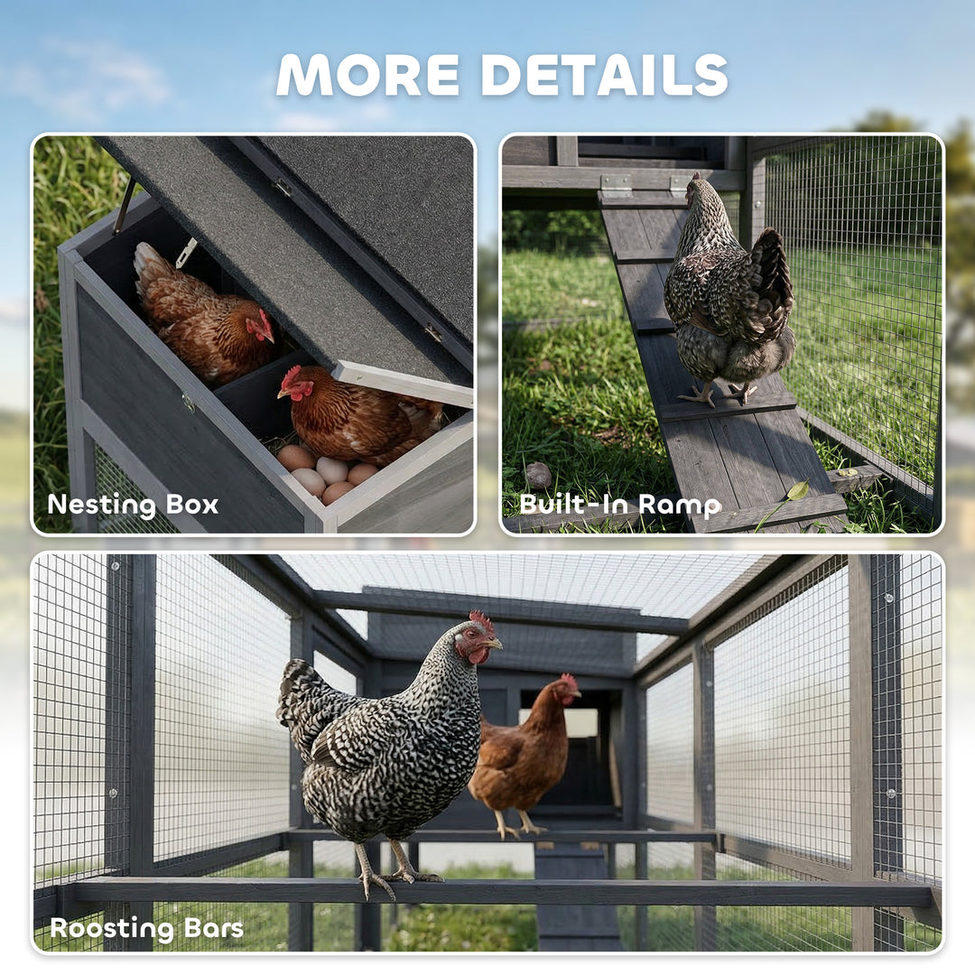 Large Chicken Coop, Wooden Hen House with Covered Run, Nesting Box, Pu