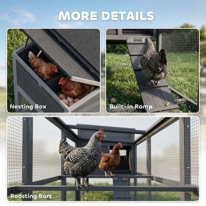 Large Chicken Coop, Wooden Hen House with Covered Run, Nesting Box, Pu