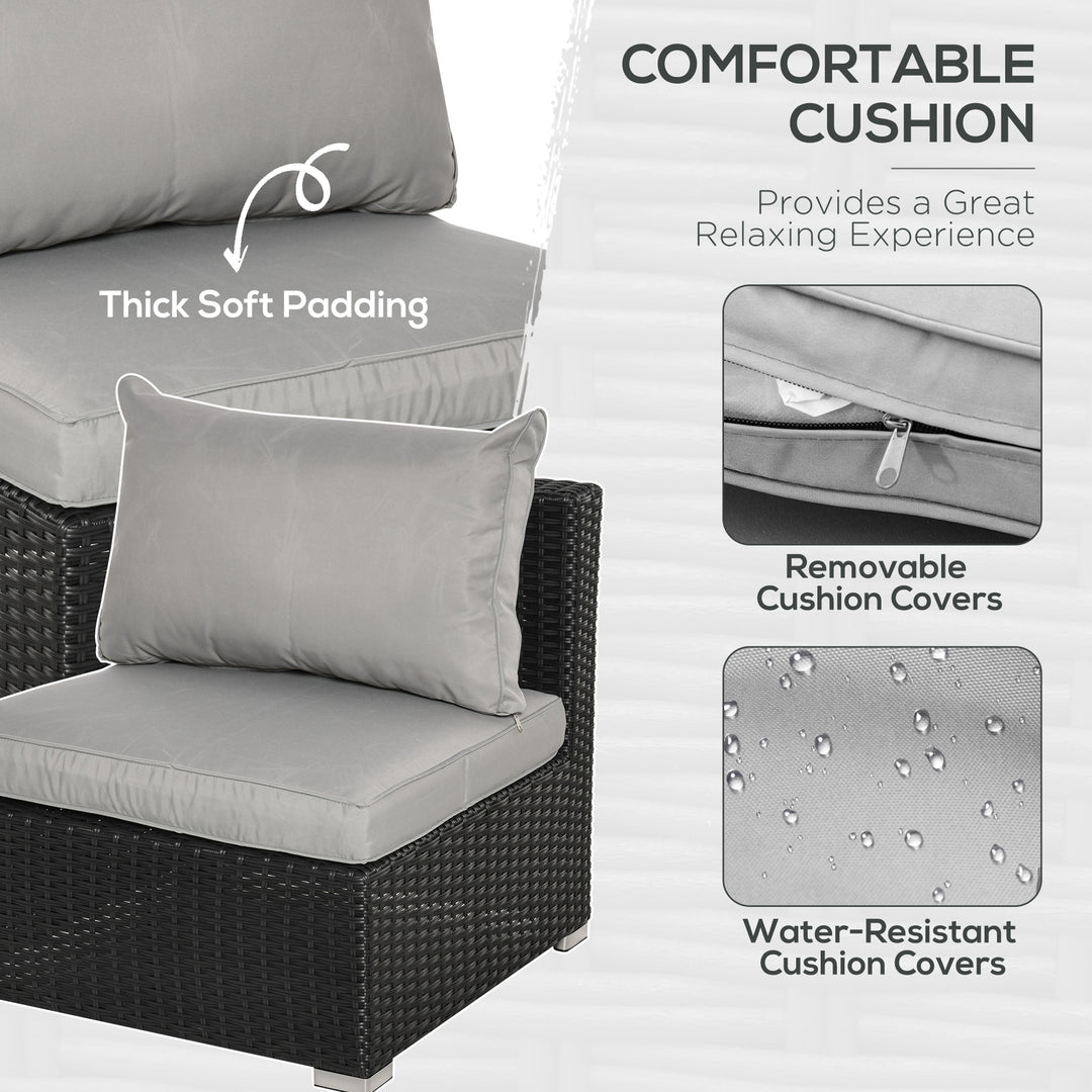 MCL 8 Pieces PE Rattan Sofa Set with Cushions, Garden Corner Sofa with 4 Seater Sofa, 2 Footstools and 2 Coffee Table Set, Space-saving Design, No Assembly Required, Black