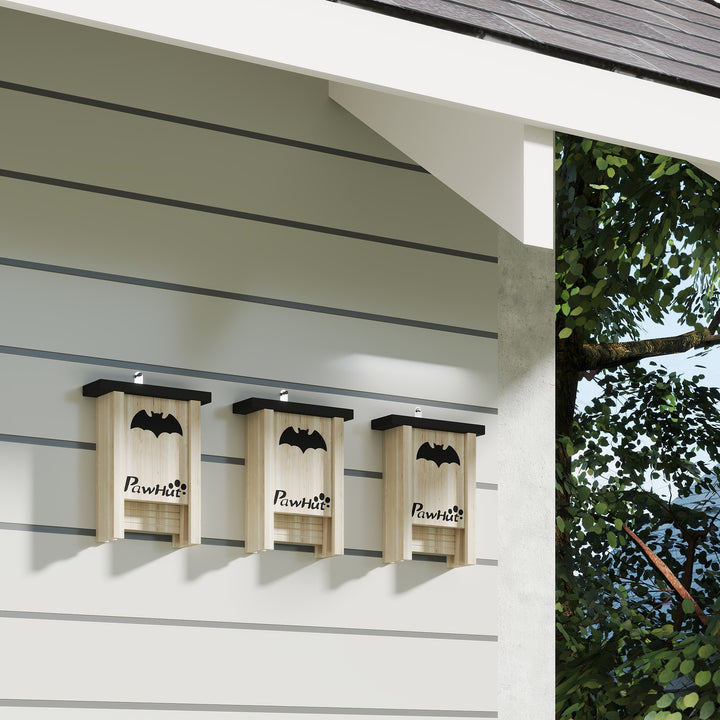 3PCs Wooden Bat Boxes, Bat Houses Designed to Attract Bats & Easy to Hang for Outdoor, Garden, Farm, 18 x 6 x 22.5 cm