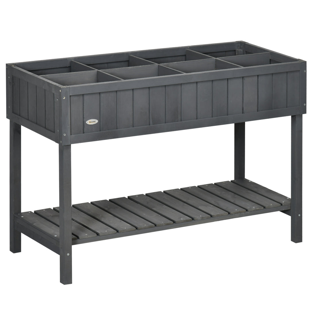 MCL Wooden Herb Planter Raised Bed Container Garden Plant Stand Bed 8 Boxes 110L x 46W x 76Hcm Brown - Dark Grey