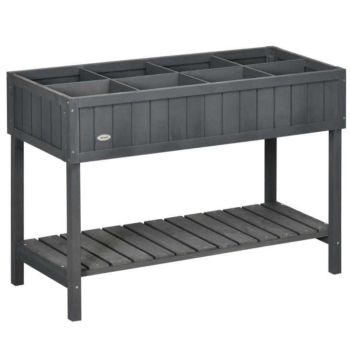 MCL Wooden Herb Planter Raised Bed Container Garden Plant Stand Bed 8 Boxes 110L x 46W x 76Hcm Brown - Dark Grey