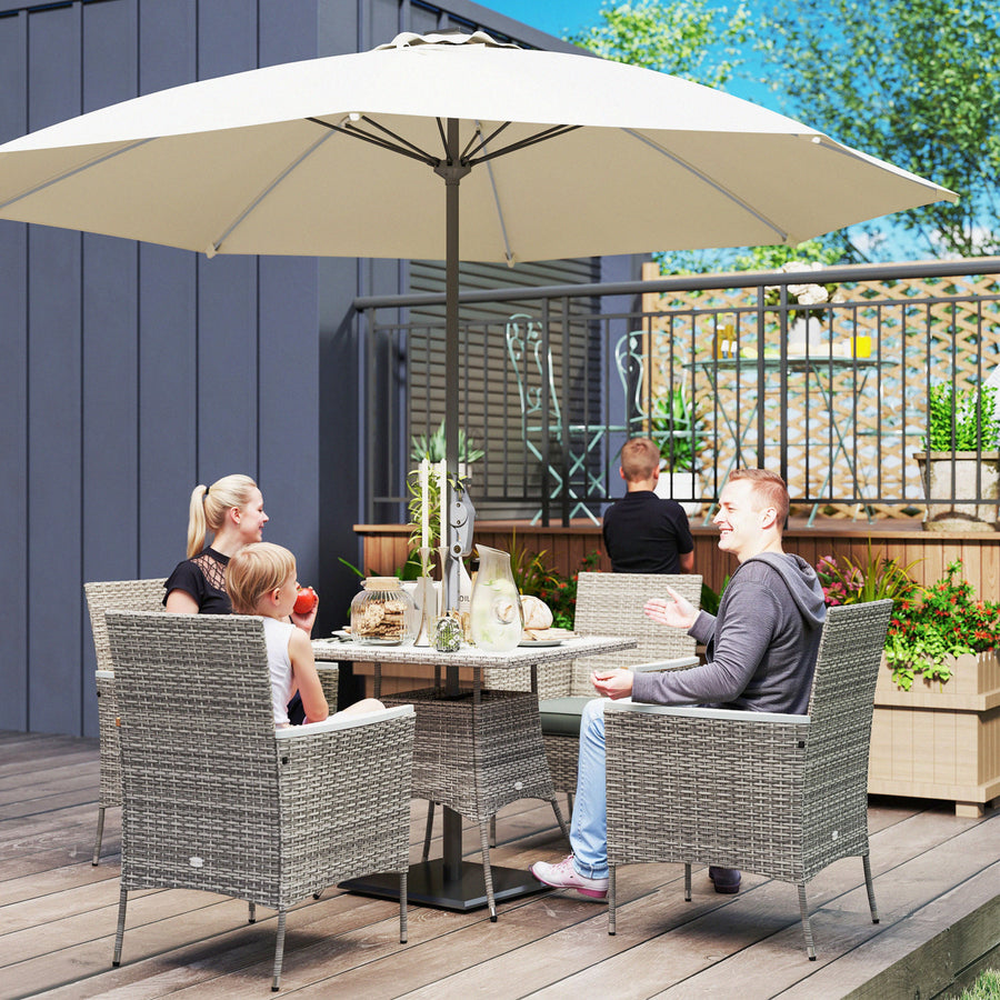 Five-Piece Rattan Set, with Wood-Top Table - Grey