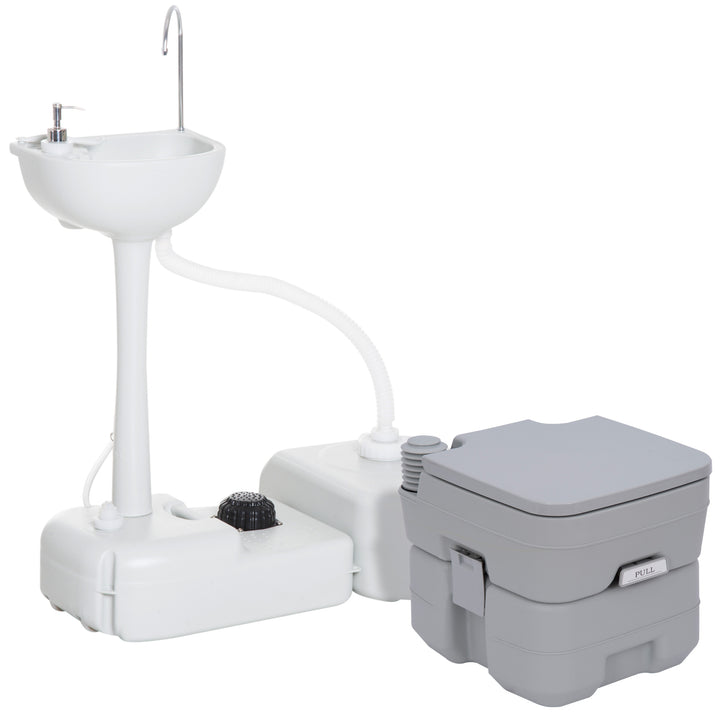 Outsunny Portable Toilet and Camping Sink Set with Fresh and Waste Tank, Wastewater Recycled Set for Outdoor Events