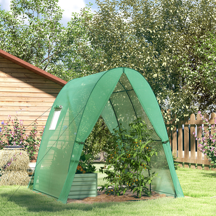 Polytunnel Greenhouse with Sandbags, Walk-In Tunnel Green House with 2 Doors and Screen Windows, 1.8 x 1.8 x 2m
