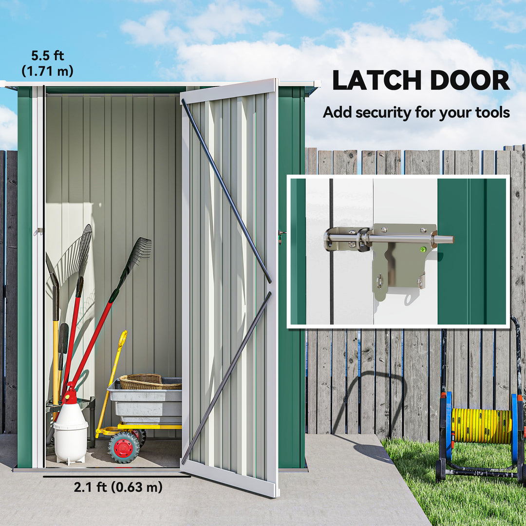MCL 5ft x 3ft Garden Storage Shed, Outdoor Metal Shed with Sloped Roof, Lockable Door for Tools, Equipment, Green