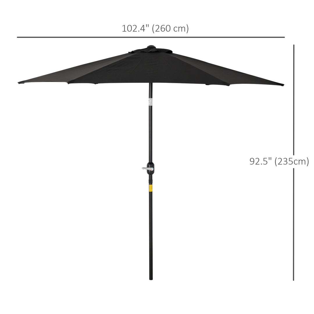 2.6M Garden Parasol Umbrella with Tilt and Crank, Outdoor Sun Parasol Sunshade Shelter with Aluminium Frame, Black
