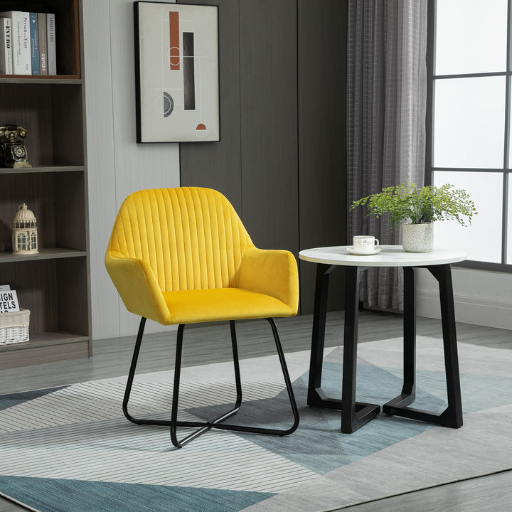 HOMCOM Modern Arm Chair Upholstered Accent Chair with Metal Base for Living Room Yellow