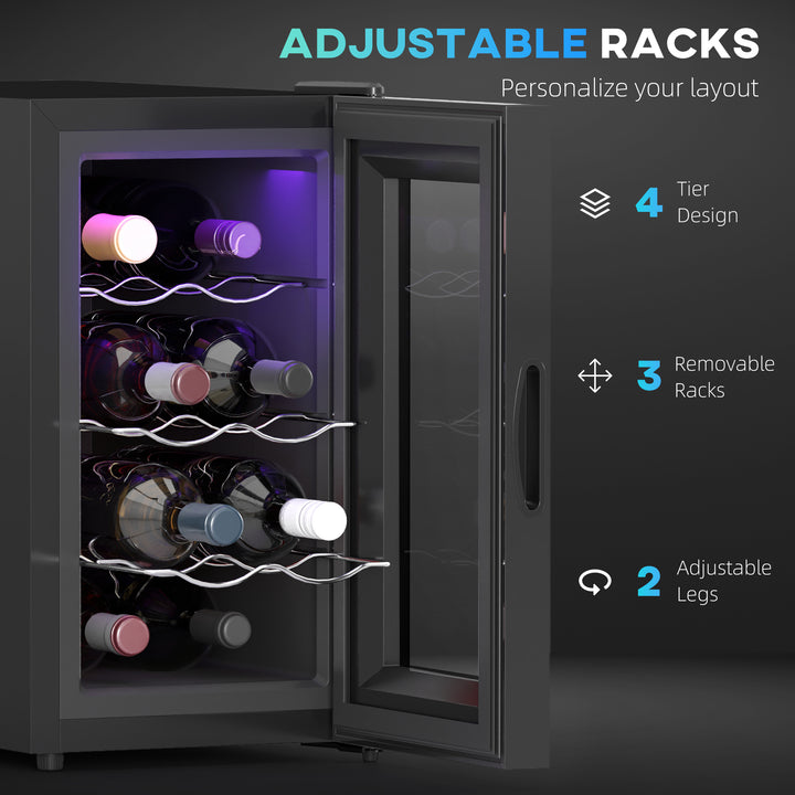 Mini Table Top Wine Fridge, 8 Bottle, 17L, 8-18℃, 26.5cm Quiet Under Counter Wine Cooler Fridge with Glass Door, LED Light, Digital Touch Screen, Temperature Control