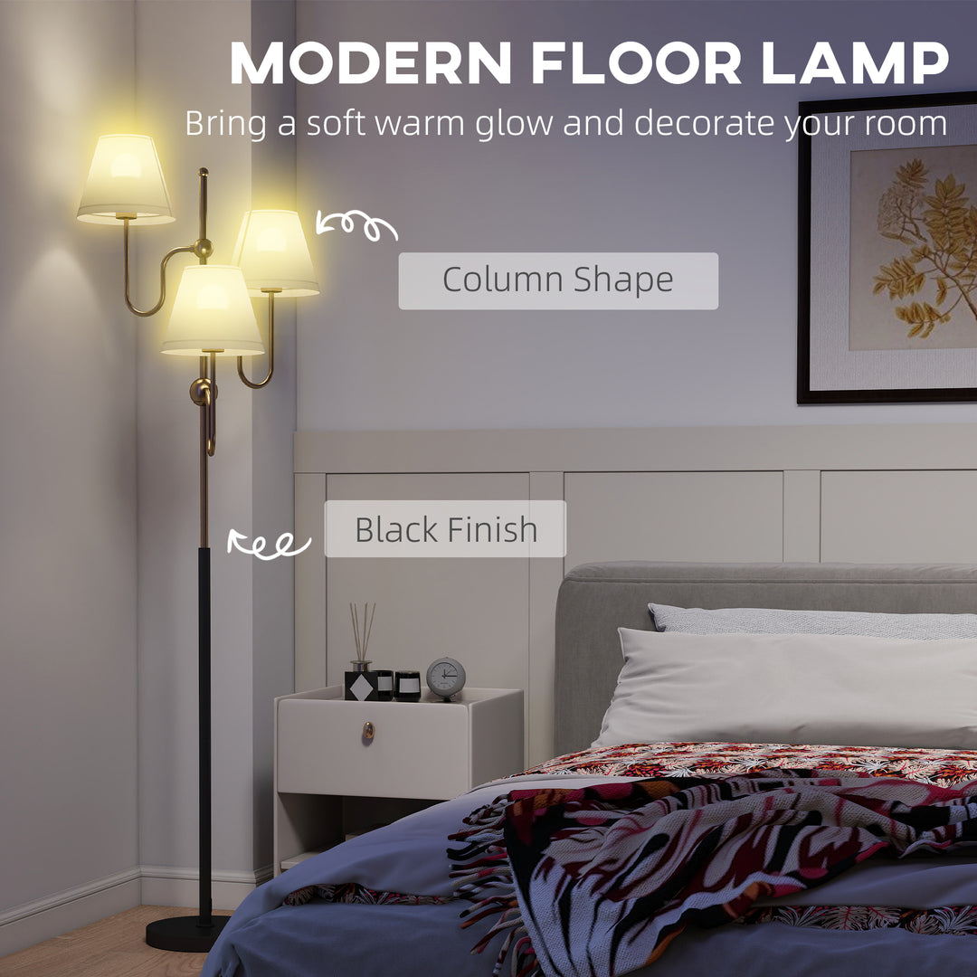 Floor Lamp, 165 cm Tall Standing Lamp with 3 Light and Foot Switch for Living Room, Bedroom, Bedside, Office, E27 Base Without Bulb (40W Max)