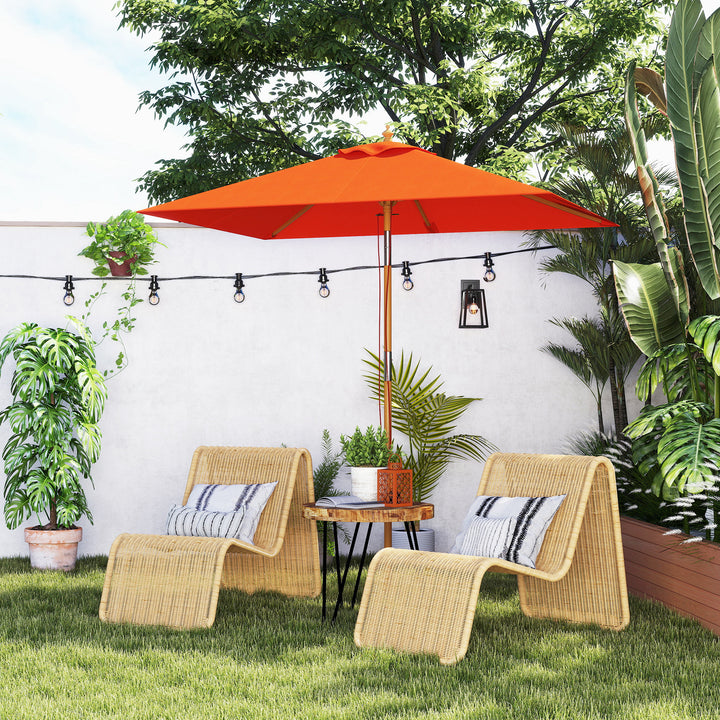 2m Tilting Wooden Pole Parasol - Orange