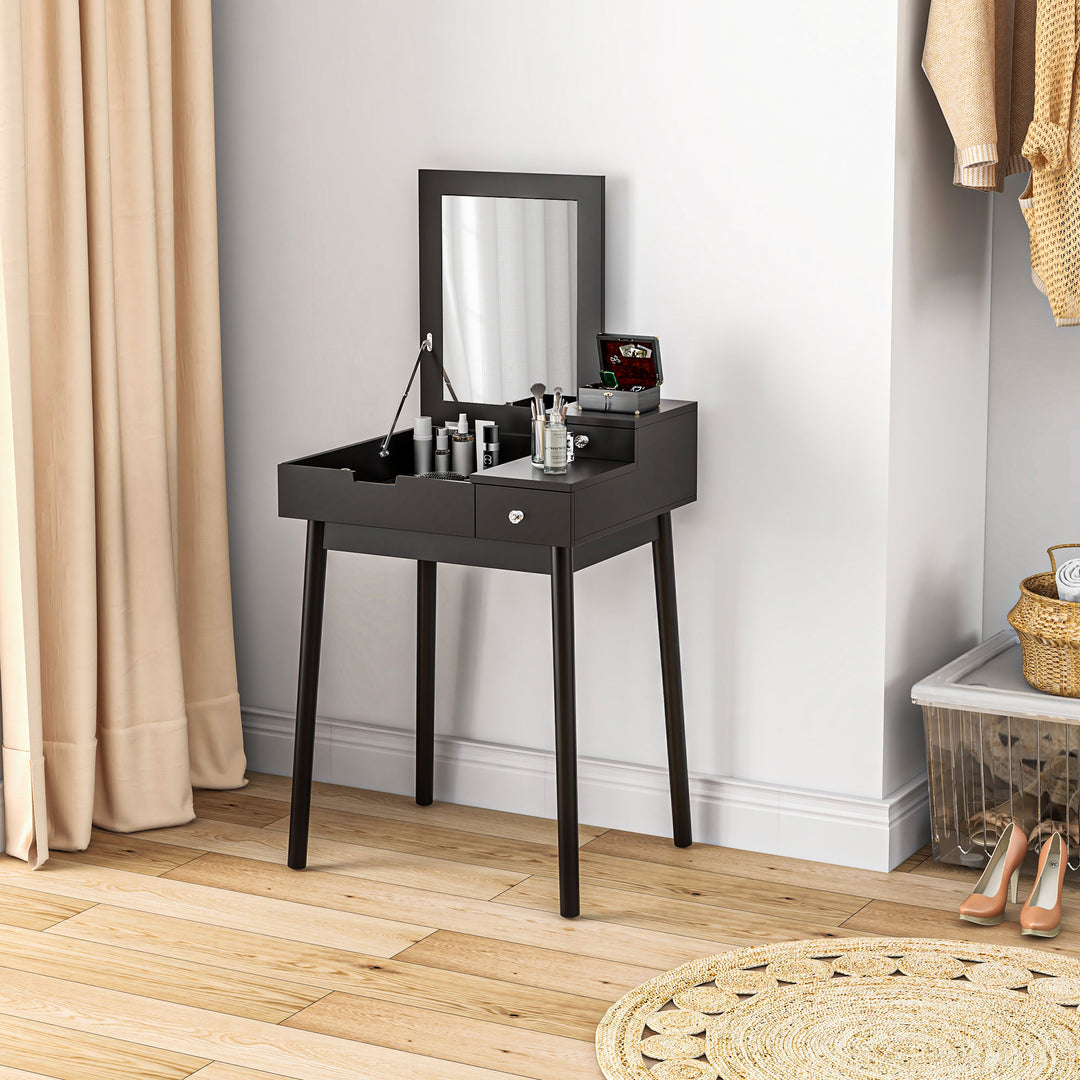 Dressing Table with Flip-up Mirror, Makeup Desk with 2 Drawers, Vanity Table Writing Desk for Bedroom Living Room, Black