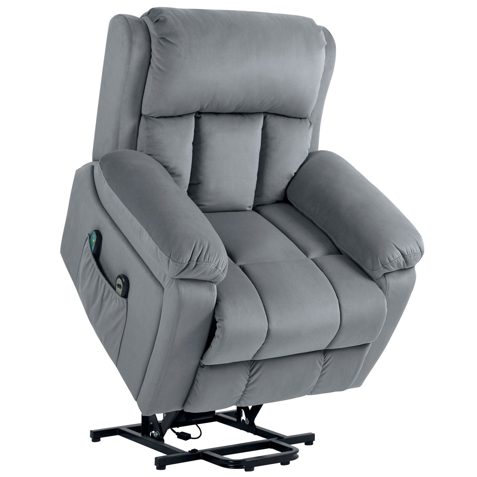 Eight Massage Point Electric Reclining Lift Chair, with Remote - Grey