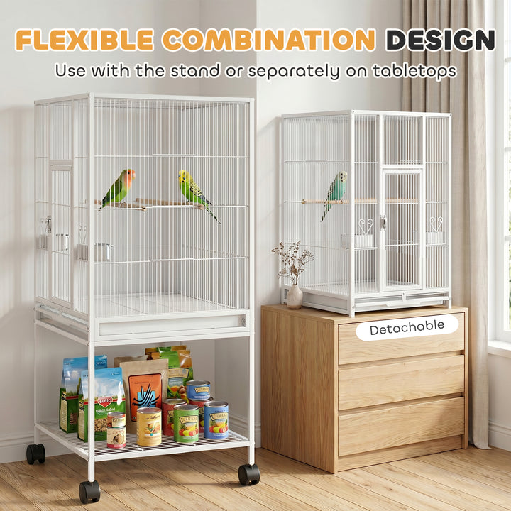 Bird Cage Detachable with Rolling Stand Parrot Cage with Storage Shelf