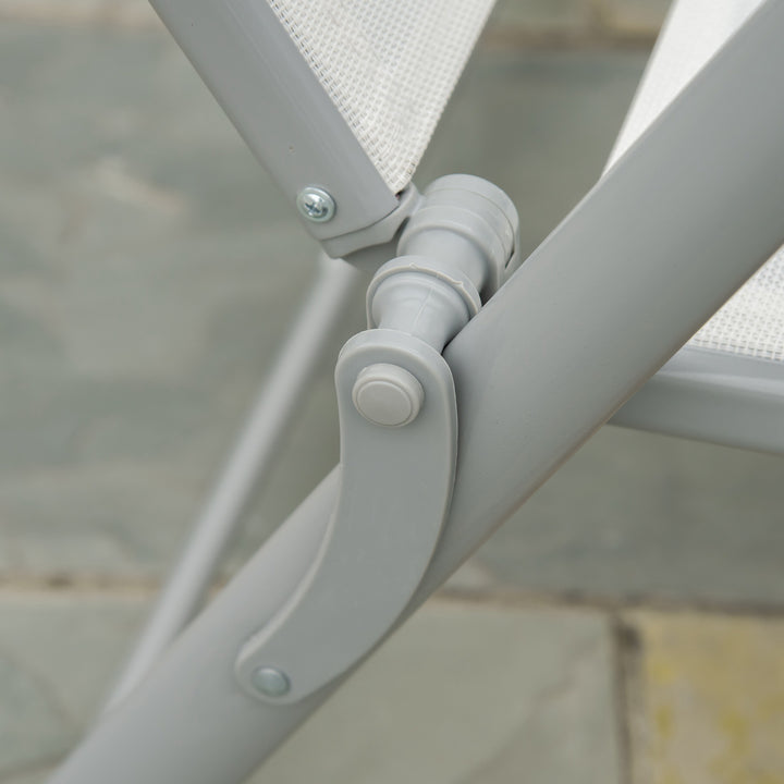 MCL Sun Lounger Steel Frame Outdoor Folding Chaise Texteline Lounge Chair Recliner with Headrest & 7 Levels Adjustable Backrest, Cream White