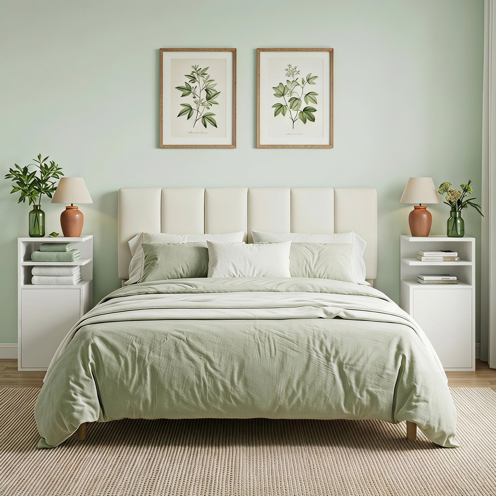 Slim Bedside Table Set of 2, Narrow Bedside Cabinet with Open Cubbies 