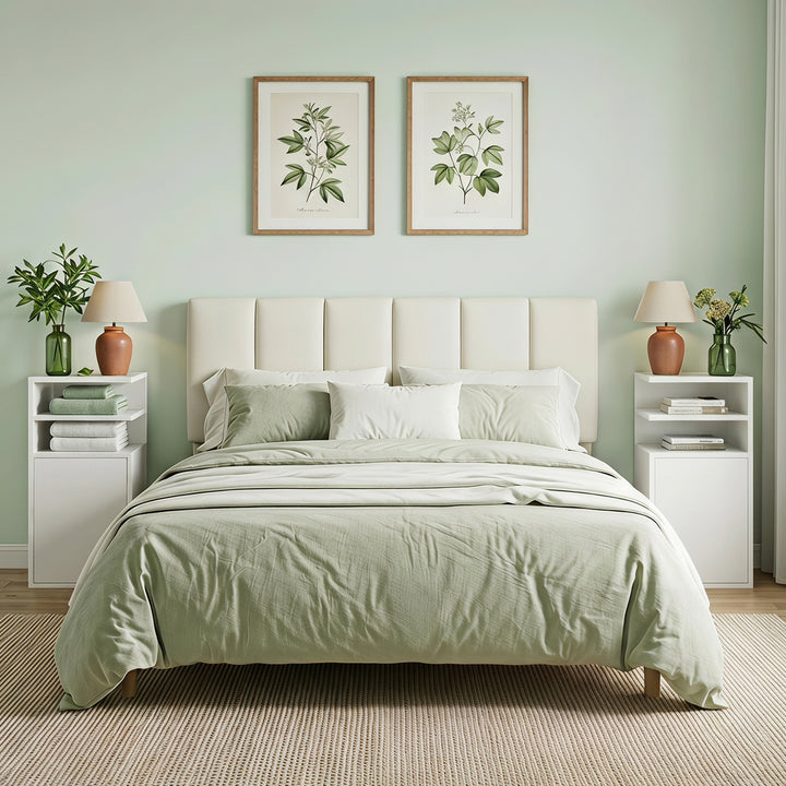 Slim Bedside Table Set of 2, Narrow Bedside Cabinet with Open Cubbies 