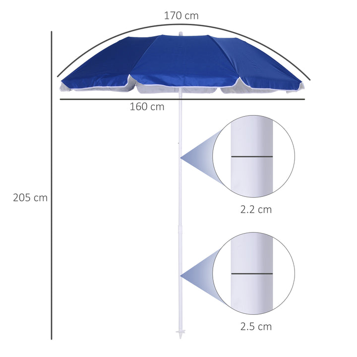 Outsunny Waterproof Tilted Beach Parasol, 1.7m x 2m, with Steel Frame for UV Protection, Easy to Adjust, Blue | Aosom UK