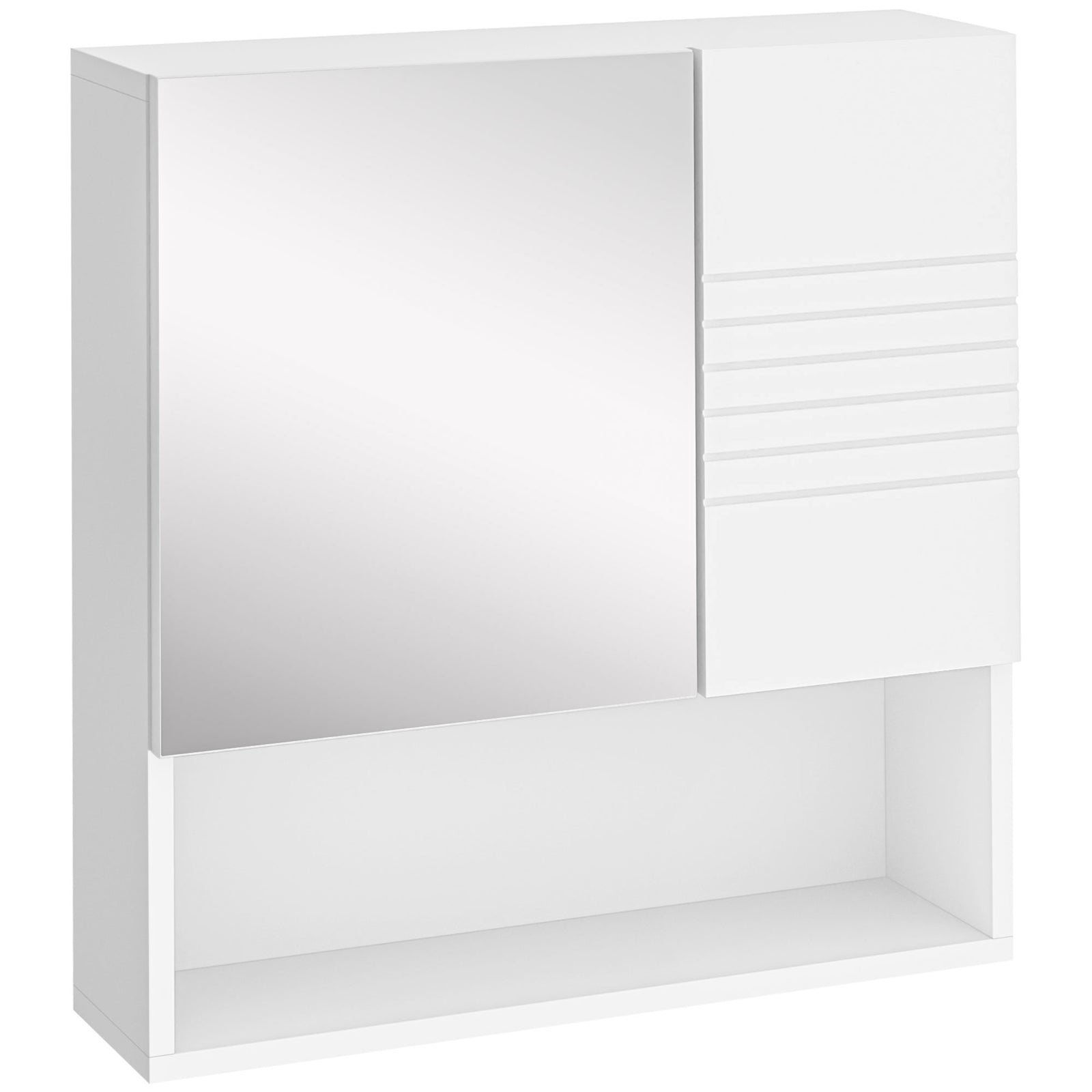 Bathroom Mirror Cabinet Wall-Mounted Storage w/ Double Door Adjustable Shelf - White