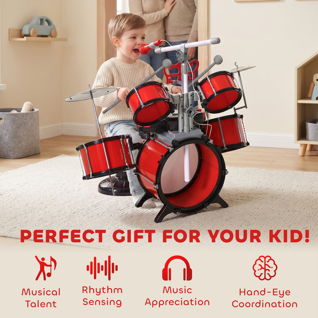 Kids Drum Set for Beginners, Drum Kit with Toy Microphone, Cymbal, Ped