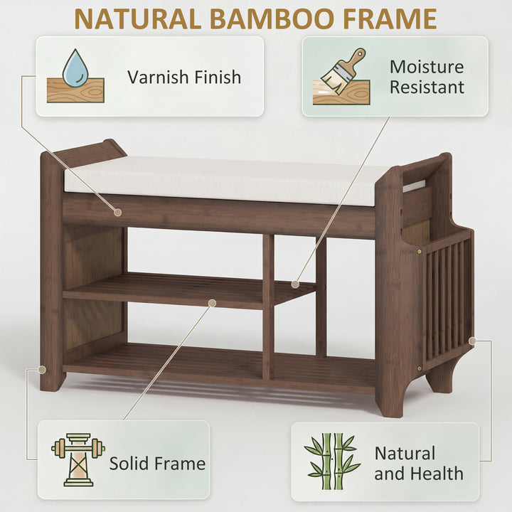 Shoe Bench 2-Tier Boot Section Entryway Storage Bench Cushioned Seat 8