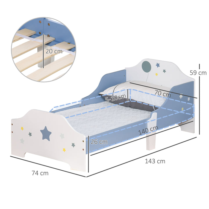 HOMCOM Kids Toddler Wooden Bed Round Edged with Guardrails Stars Image 143 x 74 x 59 cm Blue | Aosom UK