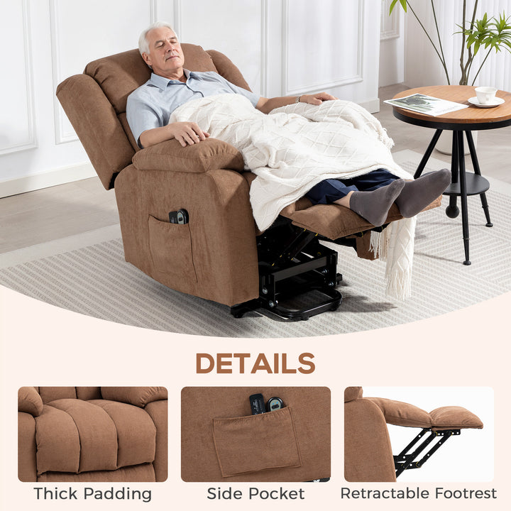 MCL Power Lift Recliner Chair with Massage, Overstuffed Lift Chair for Elderly with Footrest, Remote and Side Pocket, Brown