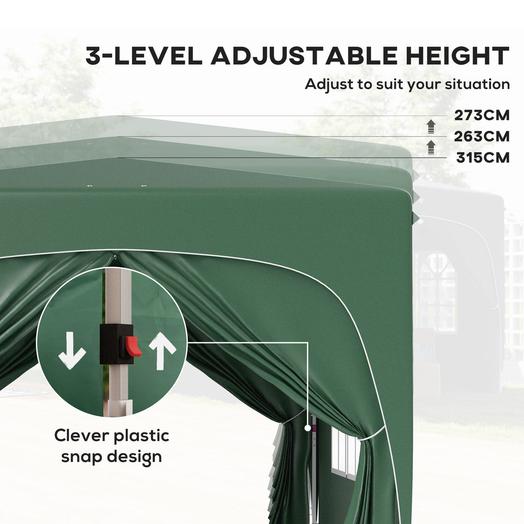 3 x 3m Pop-Up Gazebo Shelter, with Accessories - Dark Green