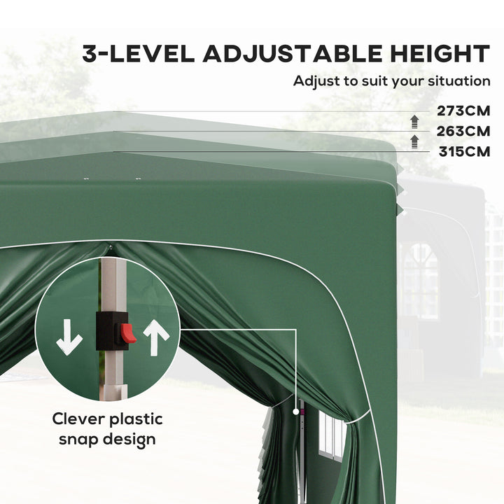 3 x 3m Pop-Up Gazebo Shelter, with Accessories - Dark Green