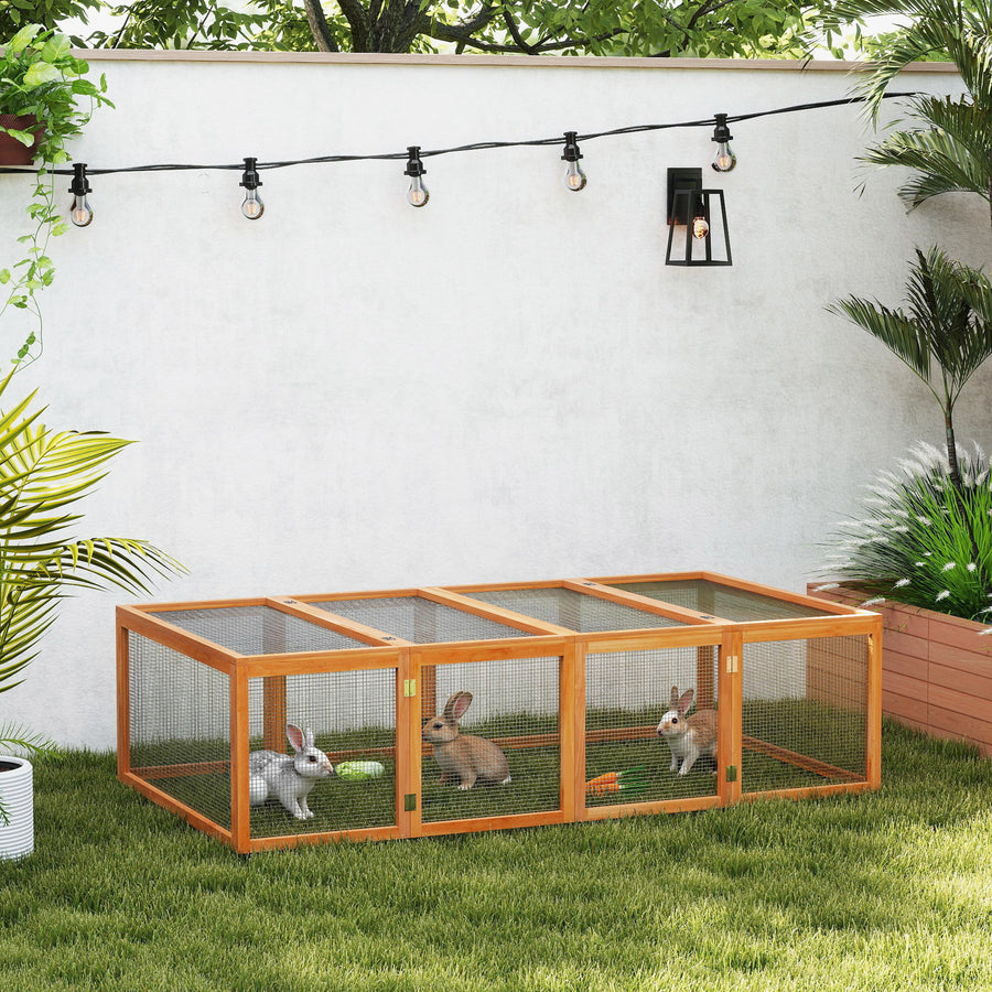 Wooden Rabbit Hutch Cage 6ft with Wire Mesh, Openable Roof, Play Space for Outdoor, Natural Wood Finish