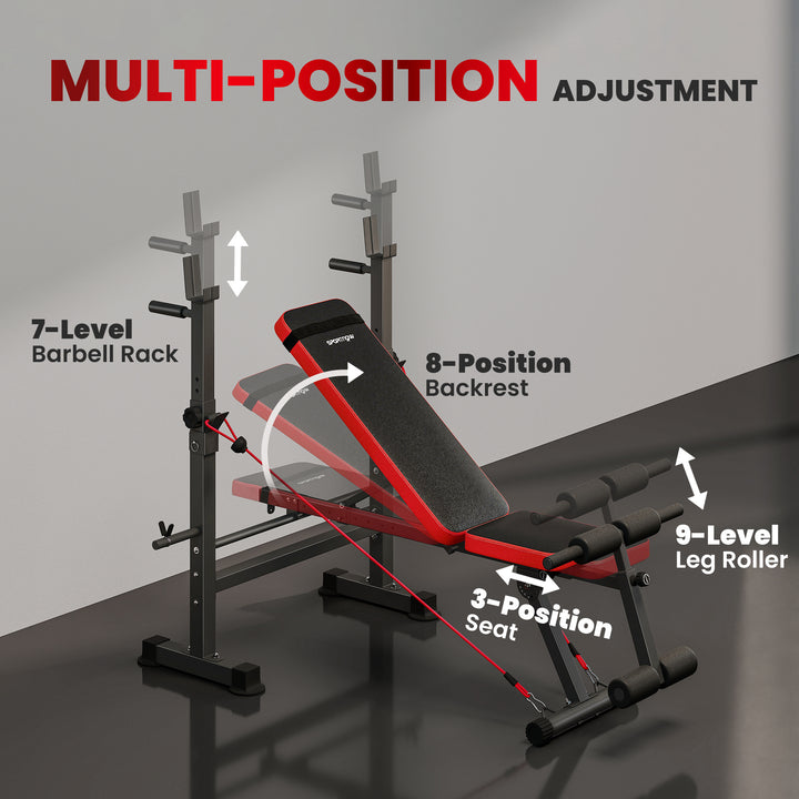Adjustable Weight Bench with Squat Rack and Dip Stand