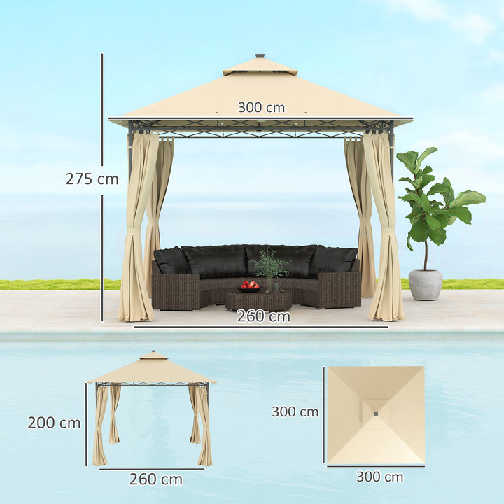 3 x 3 m Solar LED Metal Gazebo - Beige