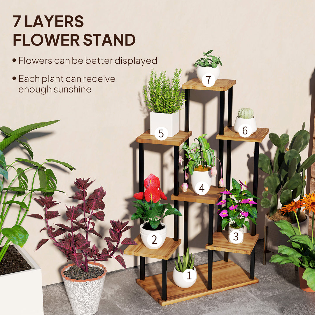 Seven Wooden Shelf Plant Stand