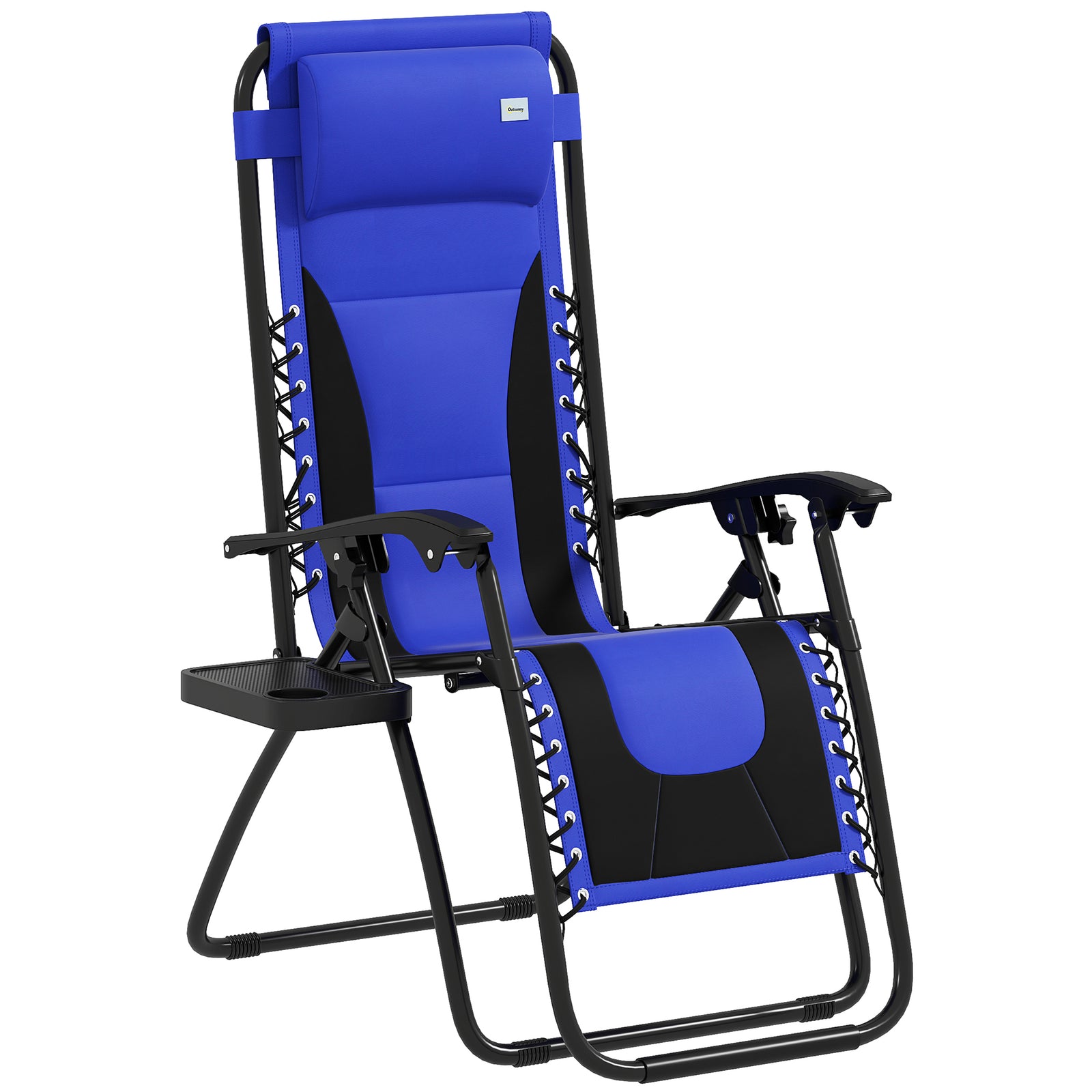 Zero Gravity Lounger Chair, Folding Reclining Patio Chair with Padded Seat, Cup Holder, Soft Cushion and Headrest for Poolside, Camping, Blue