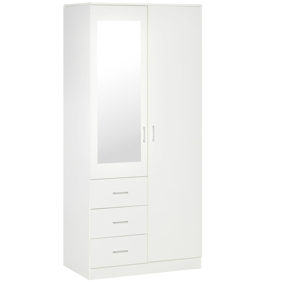 2 Door 3 Drawer Mirrored Wardrobe with Hanging Rail, Modern Clothes Storage Cupboard with Mirror, Drawers and Adjustable Shelves for Bedroom, 80 x 50 x 180 cm, White