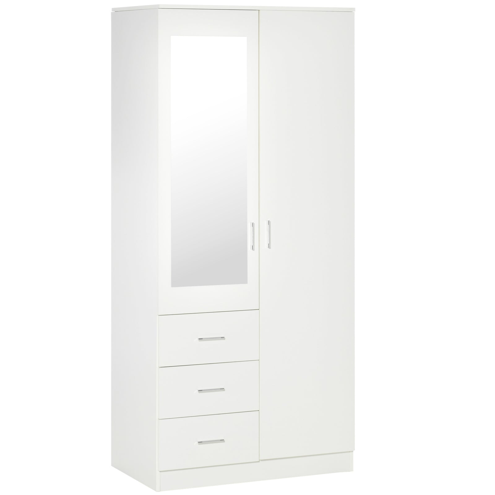 2 Door 3 Drawer Mirrored Wardrobe with Hanging Rail, Modern Clothes Storage Cupboard with Mirror, Drawers and Adjustable Shelves for Bedroom, 80 x 50 x 180 cm, White