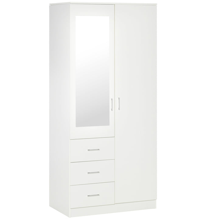 2 Door 3 Drawer Mirrored Wardrobe with Hanging Rail, Modern Clothes Storage Cupboard with Mirror, Drawers and Adjustable Shelves for Bedroom, 80 x 50 x 180 cm, White