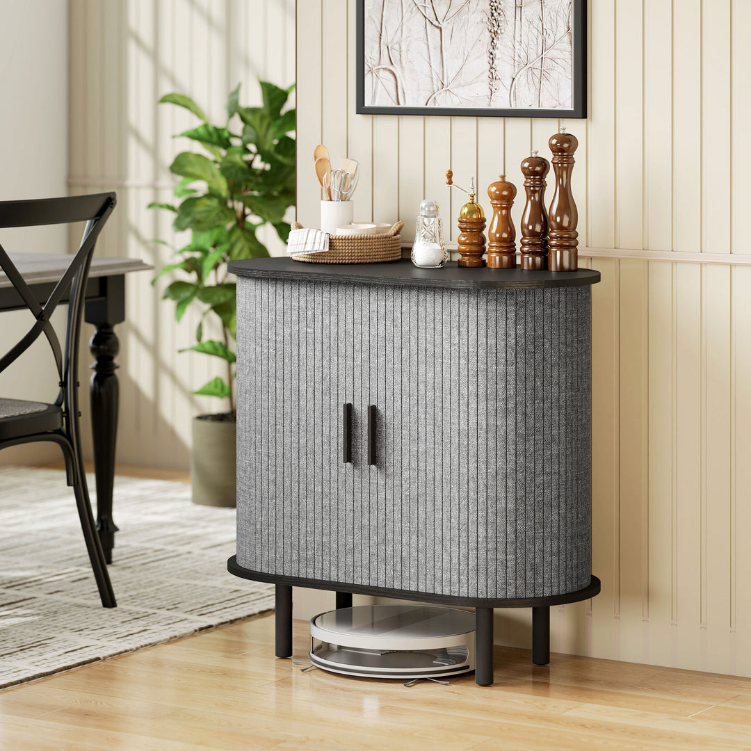 MCL Tambour Sideboard with Fluted Sliding Doors, Modern Kitchen Cupboard with Storage Shelves and Wooden Legs, Grey