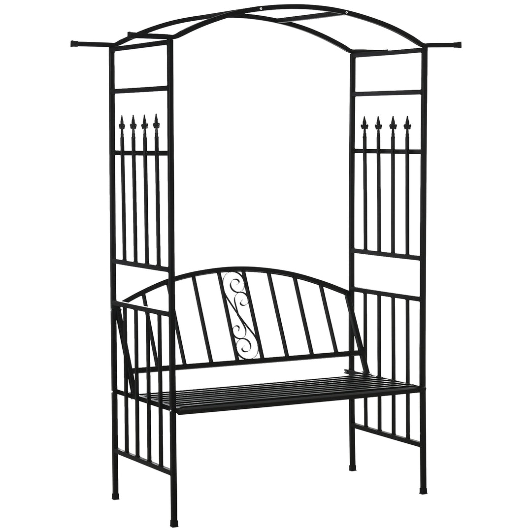 Steel Frame Outdoor Garden Arch w/ 2-Seater Bench Black