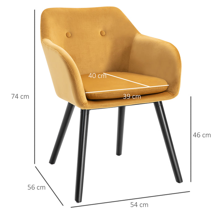 Dining Chairs Set of 2 Modern Upholstered Fabric Velvet-Touch Leisure Chairs with Backrest and Armrests, Lounge Reception Chairs for Home Office Kitchen Counter, Yellow