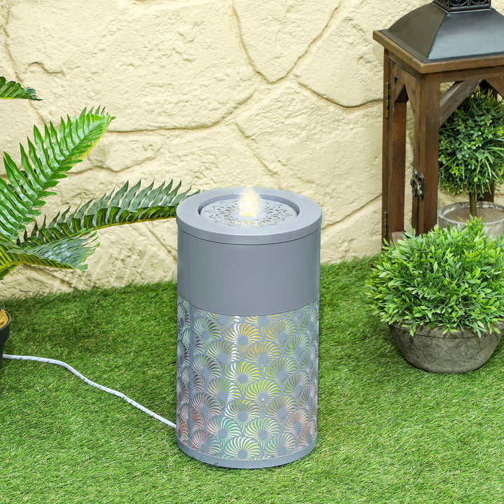 30 cm Tall Garden Waterfall Fountain with LED Lights and Pump, Garden Water Feature Water Fountain with Adjustable Flow and Cut-out Design for Indoor and Outdoor Decor, Light Grey