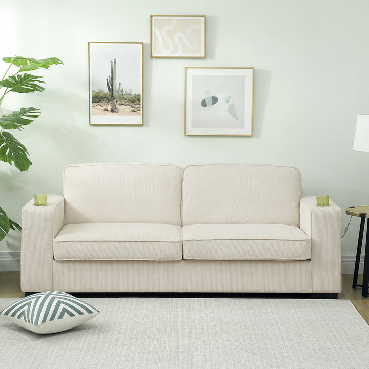 Three-Seater Corduroy Sofa - Cream White